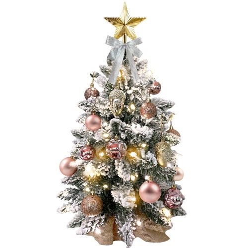 22in Tabletop Artificial Mini Rose Gold Christmas Tree W Light With Flocked Snow 22in Tabletop Artificial Mini Rose Gold Christmas Tree W Light With Flocked Snow