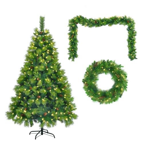 6 Feet Long Grass Green Christmas Tree, Big Branch Pine Tree, Pre-Installed Lighting Set With Tree & Garland & Garland, Artificial Christmas With Pine 6 Feet Long Grass Green Christmas Tree, Big Branch Pine Tree, Pre-Installed Lighting Set With Tree & Garland & Garland, Artificial Christmas With Pine
